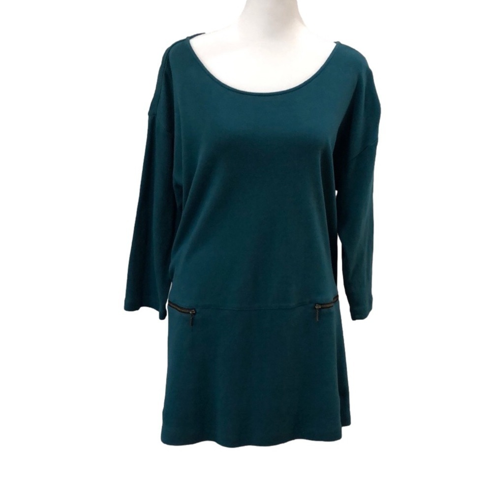SOFT Surroundings teal dress with front zipper pockets.  Size Petite L